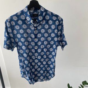 Blue Floral Print Button Down Shirt